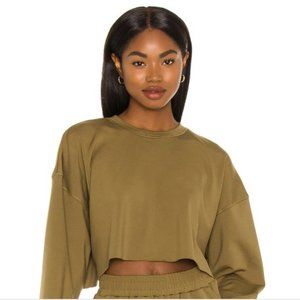 NWT WeWoreWhat Cropped Olive Green Crewneck Sweatshirt Size M